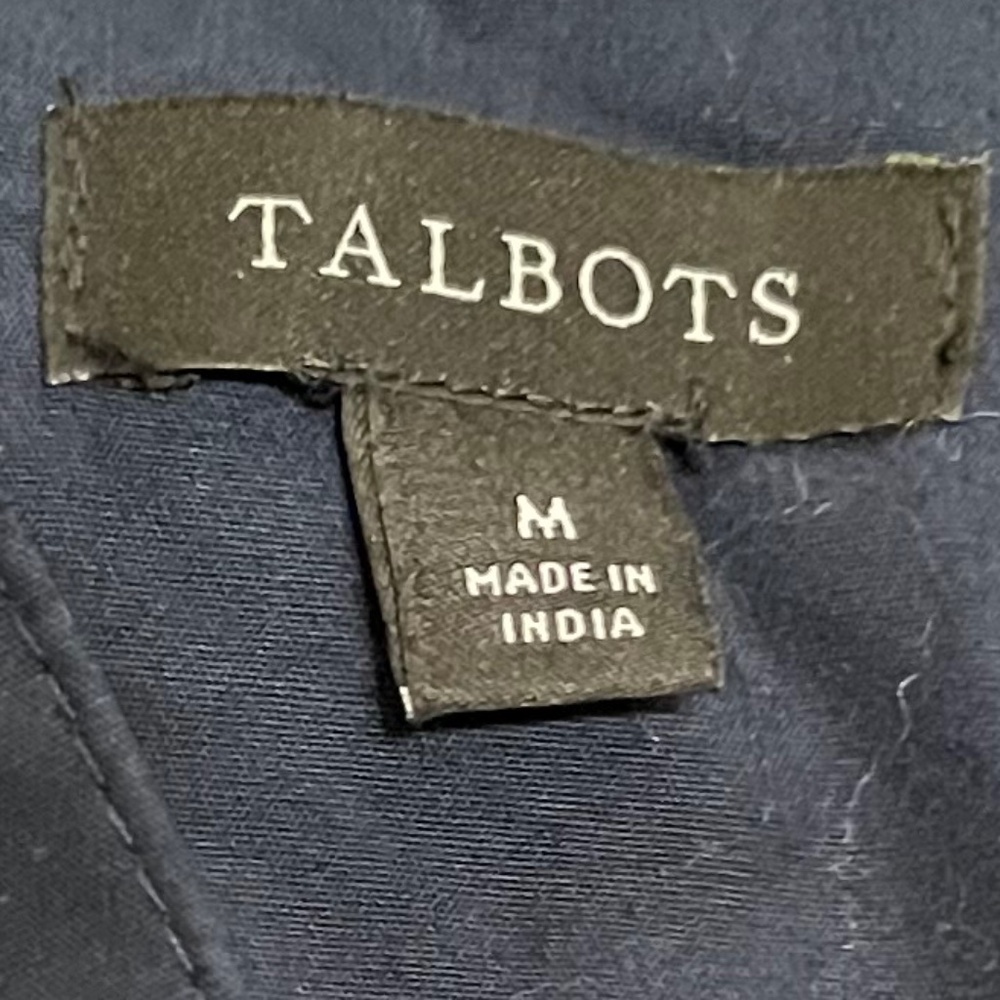 Talbots Embroidered Sleeve Poplin Top - Navy, Size Medium‎ - Picture 7 of 10
